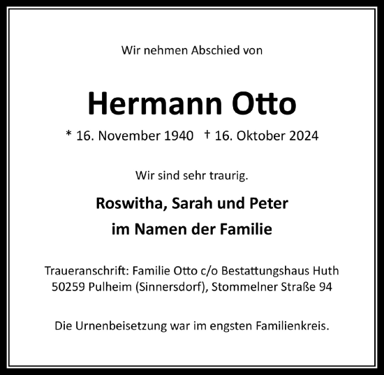 Anzeige von Hermann Otto von  Wochenende 
