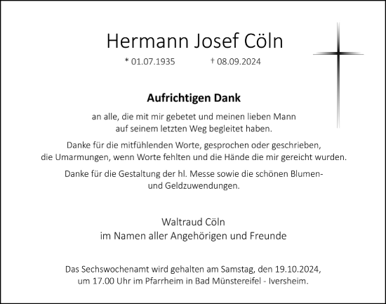 Anzeige von Hermann Josef Cöln von  Blickpunkt Euskirchen 