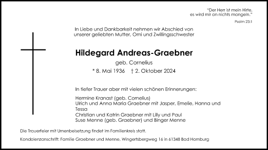 Anzeige von Hildegard Andreas-Graebner von Kölner Stadt-Anzeiger / Kölnische Rundschau / Express
