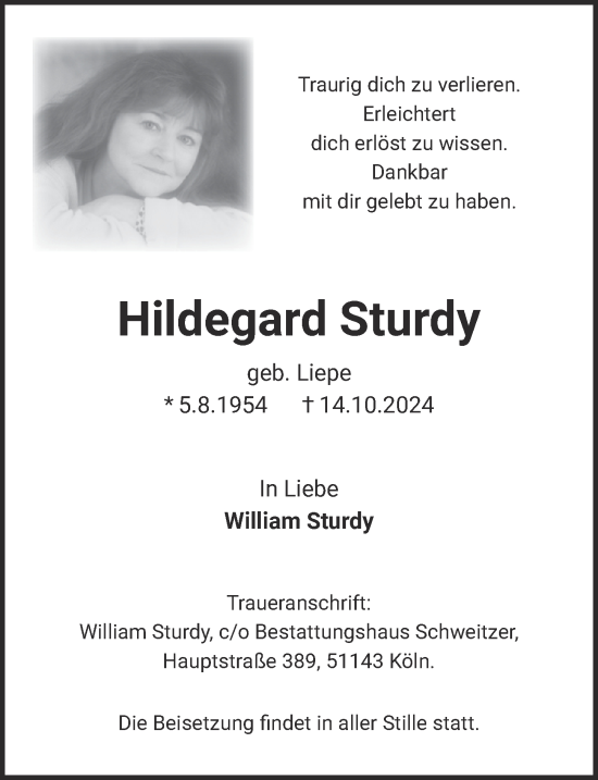 Anzeige von Hildegard Sturdy von  EXPRESS - Die Woche 