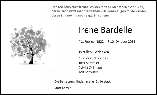 Anzeige von Irene Bardelle von  Bergisches Handelsblatt 