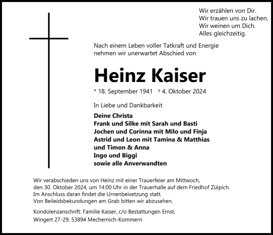 Anzeige von Jeinz Kaiser von  Blickpunkt Euskirchen 