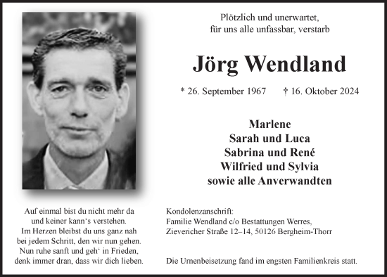 Anzeige von Jörg Wendland von  Werbepost 