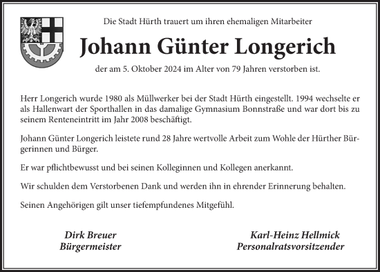 Anzeige von Johann  Longerich von  Wochenende 