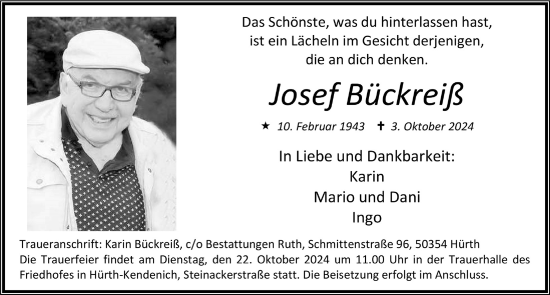 Anzeige von Josef Bückreiß von  Wochenende 