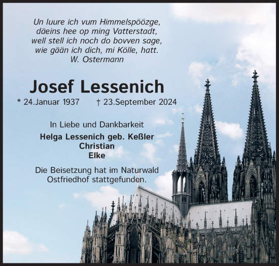Anzeige von Josef Lessenich von Kölner Stadt-Anzeiger / Kölnische Rundschau / Express