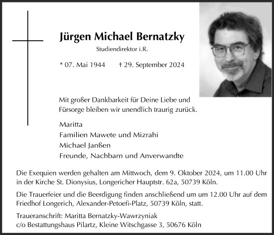 Anzeige von Jürgen Michael Bernatzky von  Wochenende 