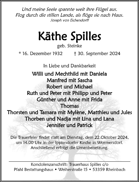 Anzeige von Käthe Spilles von  Schaufenster/Blickpunkt 