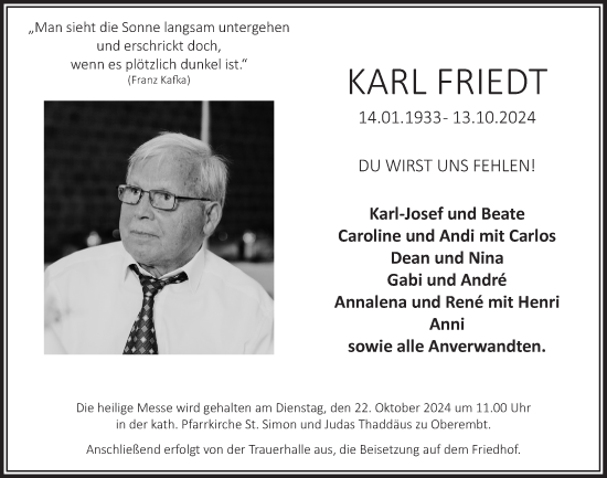 Anzeige von Karl Friedt von  Werbepost 