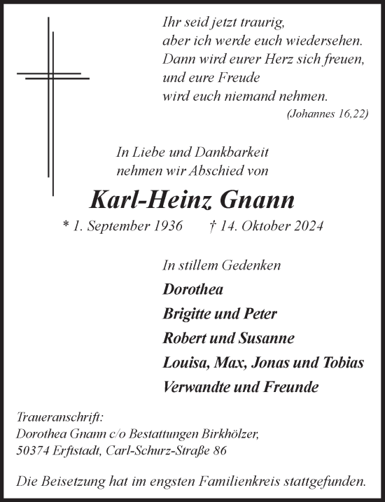 Anzeige von Karl-Heinz Gnann von  Werbepost 