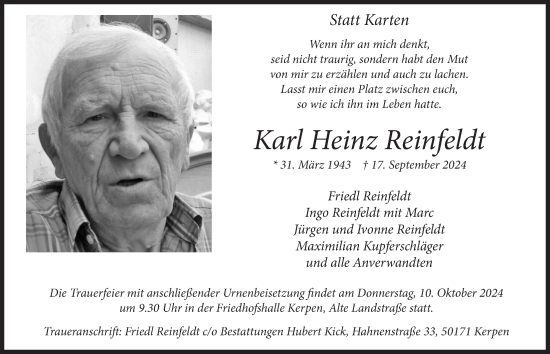 Anzeige von Karl Heinz Reinfeldt von  Werbepost 