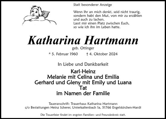 Anzeige von Katharina Hartmann von  Anzeigen Echo 