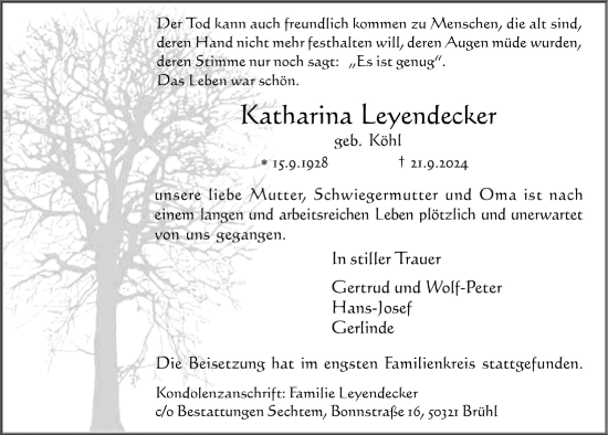 Anzeige von Katharina Leyendecker von  Schaufenster/Blickpunkt  Schlossbote/Werbekurier 