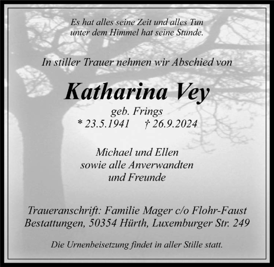 Anzeige von Katharina Vey von  Wochenende 