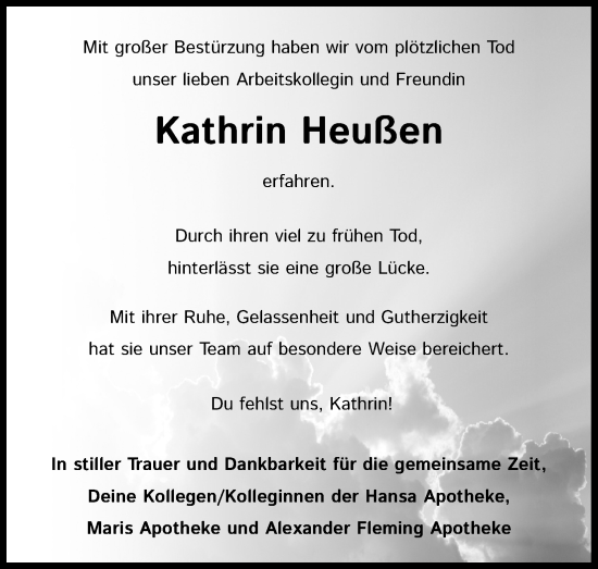Anzeige von Kathrin Heußen von Kölner Stadt-Anzeiger / Kölnische Rundschau / Express