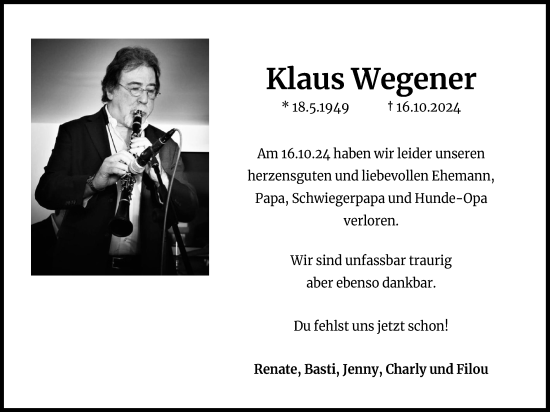 Anzeige von Klaus Wegener von Kölner Stadt-Anzeiger / Kölnische Rundschau / Express