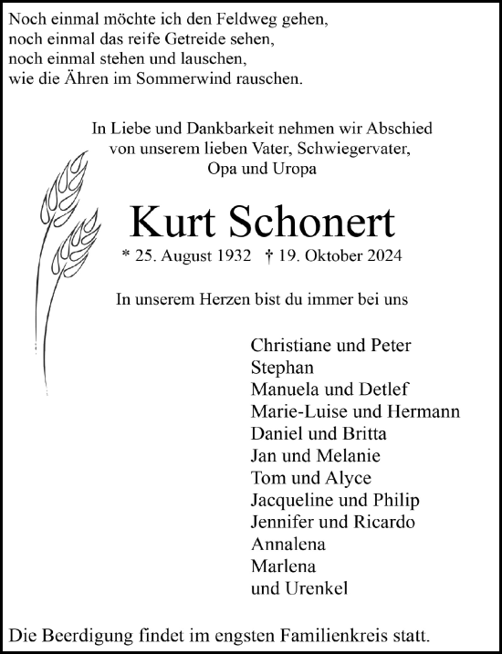 Anzeige von Kurt Schonert von  Lokale Informationen 