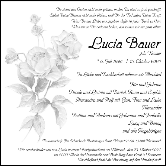 Anzeige von Lucia Bauer von  Blickpunkt Euskirchen 