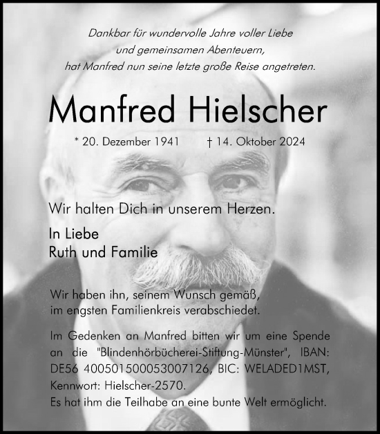 Anzeige von Manfred Hielscher von Kölner Stadt-Anzeiger / Kölnische Rundschau / Express