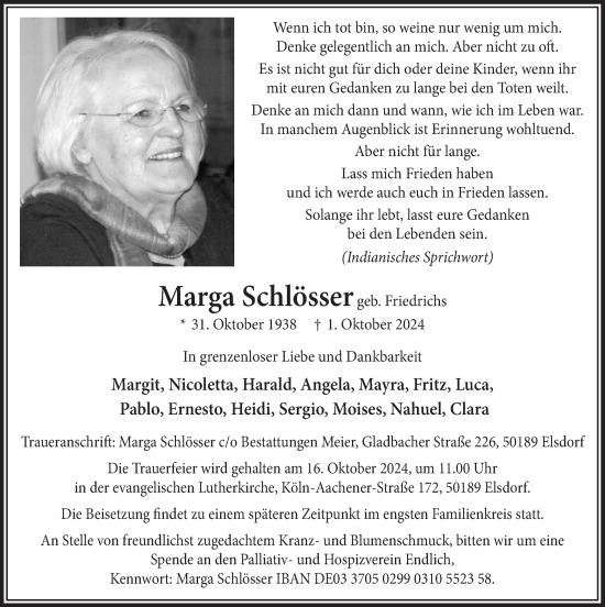 Anzeige von Marga Schlösser von  Werbepost 