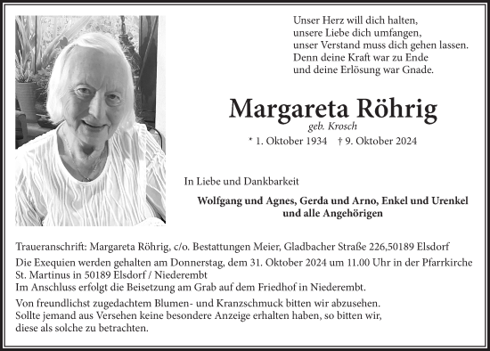 Anzeige von Margareta Röhrig von  Werbepost 