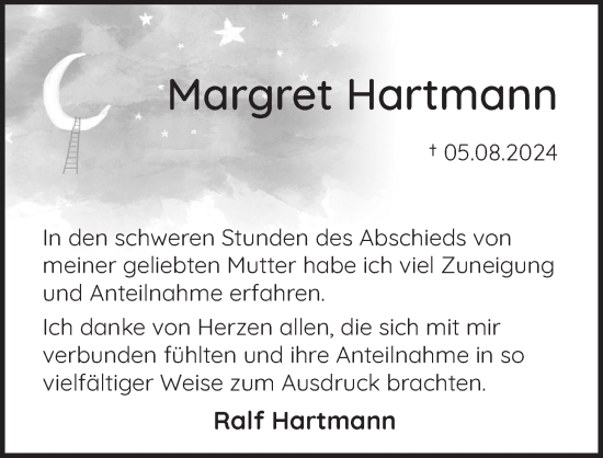Anzeige von Margret Hartmann von  Lokalanzeiger 