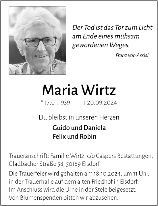 Anzeige von Maria Wirtz von  Werbepost 