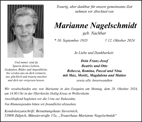 Anzeige von Marianne Nagelschmidt von  Blickpunkt Euskirchen 