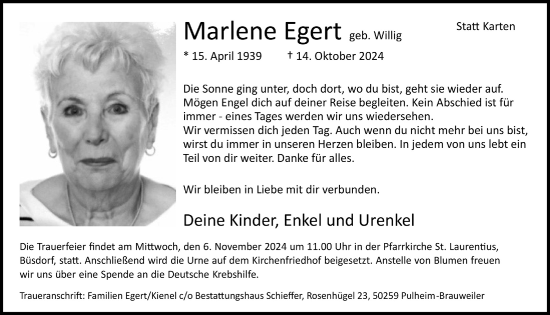 Anzeige von Marlene Egert von  Werbepost 