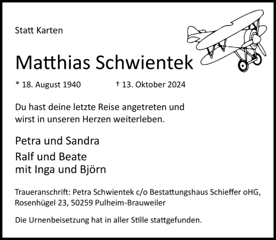 Anzeige von Matthias Schwientek von  Wochenende 