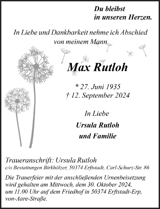 Anzeige von Max Rutloh von  Werbepost 