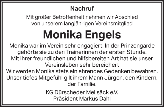 Anzeige von Monika Engels von  Bergisches Handelsblatt 