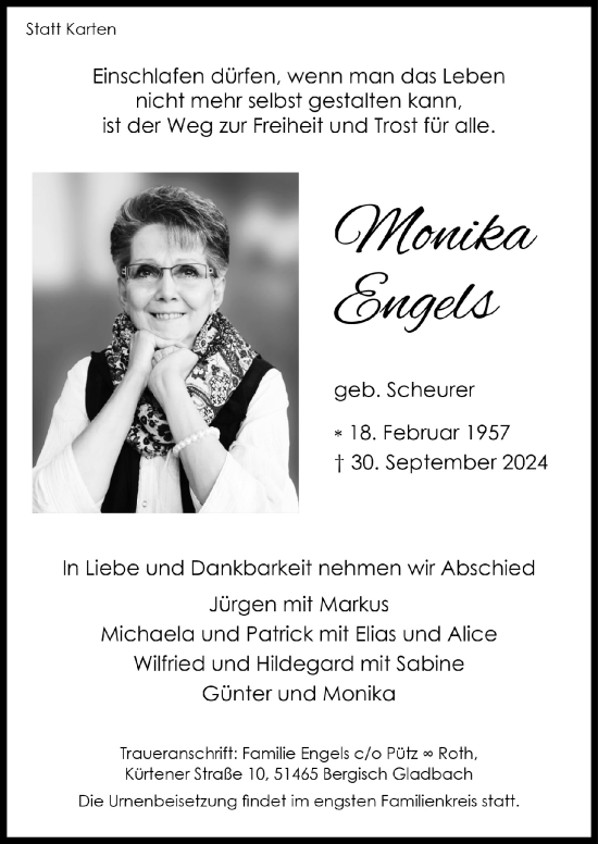 Anzeige von Monika Engels von  Bergisches Handelsblatt 