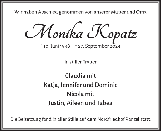 Anzeige von Monika Kopatz von  Extra Blatt 