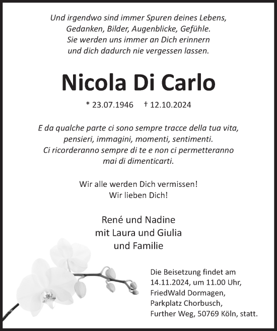 Anzeige von Nicola Di Carlo von  Wochenende 