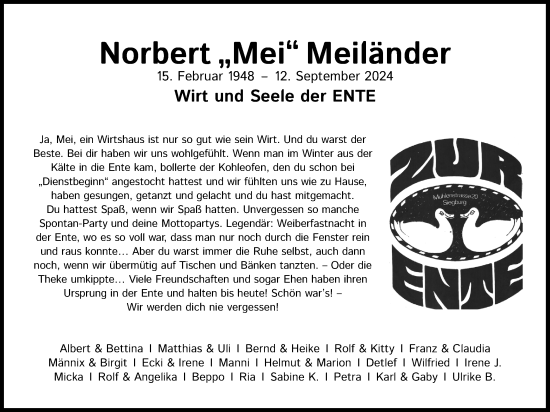 Anzeige von Norbert Meiländer von Kölner Stadt-Anzeiger / Kölnische Rundschau / Express