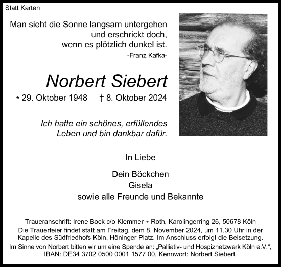 Anzeige von Norbert Siebert von Kölner Stadt-Anzeiger / Kölnische Rundschau / Express
