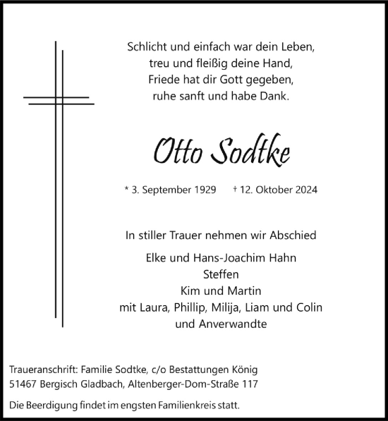 Anzeige von Otto Sodtke von  Bergisches Handelsblatt 