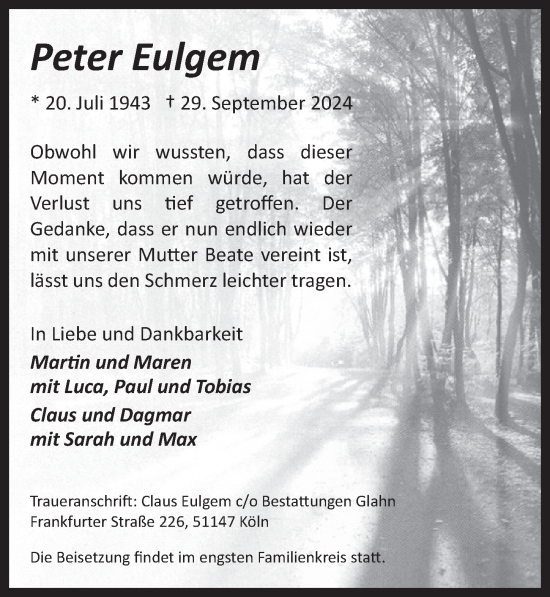 Anzeige von Peter Eulgem von  EXPRESS - Die Woche 