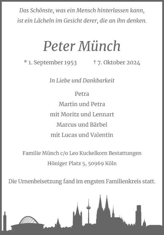 Anzeige von Peter Münch von Kölner Stadt-Anzeiger / Kölnische Rundschau / Express