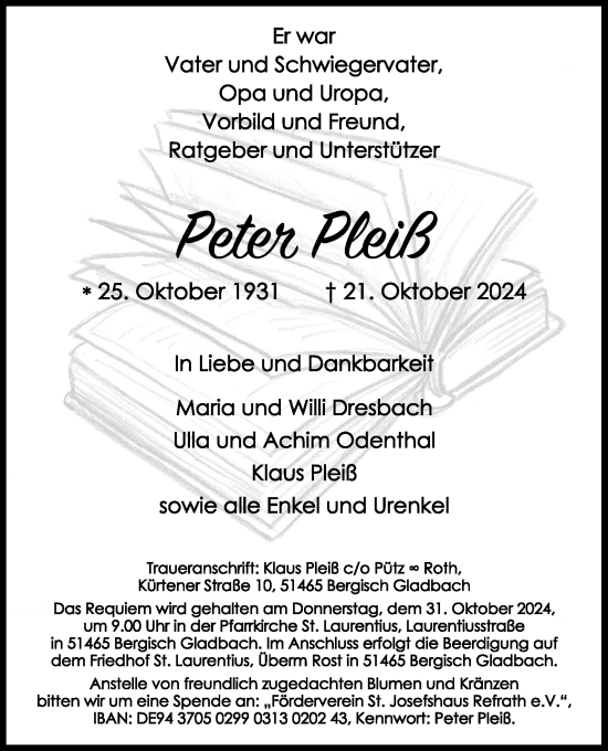 Anzeige von Peter Pleiß von Kölner Stadt-Anzeiger / Kölnische Rundschau / Express