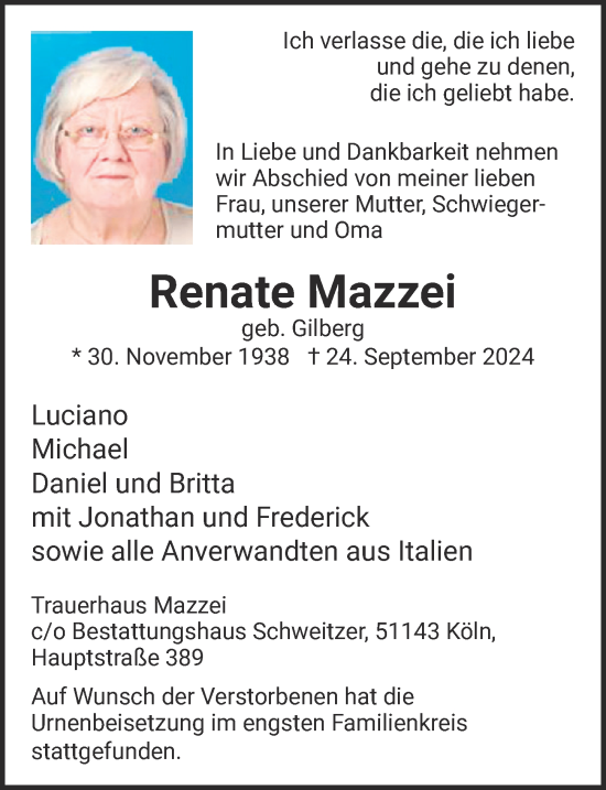 Anzeige von Renate Mazzei von  EXPRESS - Die Woche 