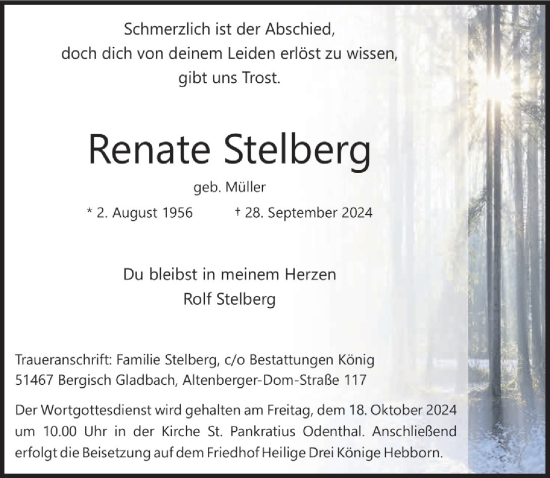 Anzeige von Renate Stelberg von  Bergisches Handelsblatt 