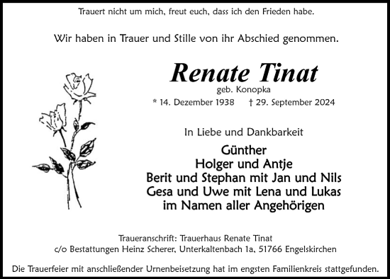 Anzeige von Renate Tinat von  Anzeigen Echo 