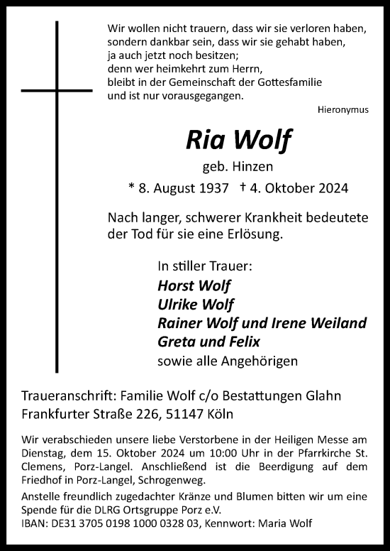 Anzeige von Ria Wolf von  EXPRESS - Die Woche 
