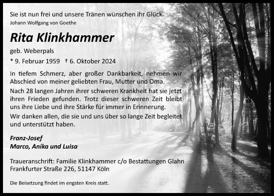 Anzeige von Rita Klinkhammer von  EXPRESS - Die Woche 