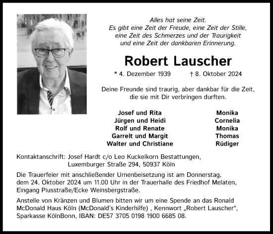Anzeige von Robert Lauscher von Kölner Stadt-Anzeiger / Kölnische Rundschau / Express