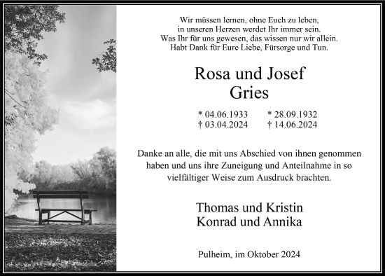 Anzeige von Rosa Gries von  Wochenende 
