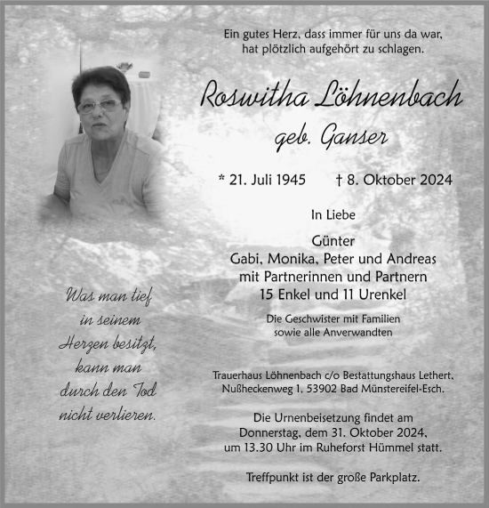 Anzeige von Roswitha Löhnenbach von  Blickpunkt Euskirchen 