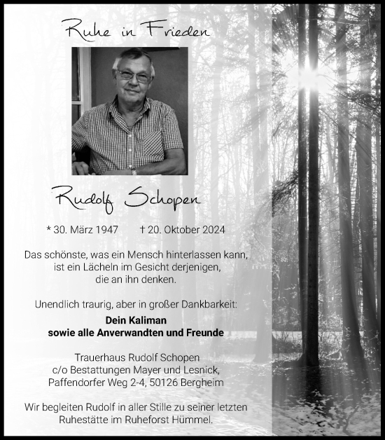 Anzeige von Rudolf Schopen von Kölner Stadt-Anzeiger / Kölnische Rundschau / Express